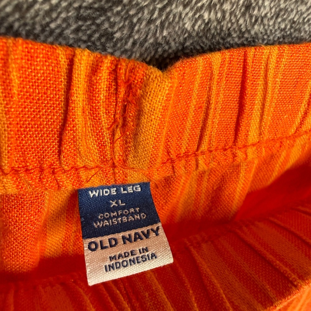 Old Navy Wide Leg Linen Pants Womens XL Blend Striped Orange Yellow Comfort - Picture 2 of 8